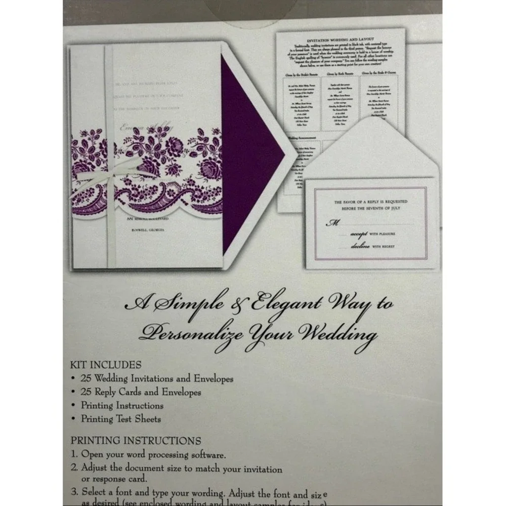 Always Anna by Anna Griffin Wedding Invitation Kit Purple Floral Vellum 25ct New